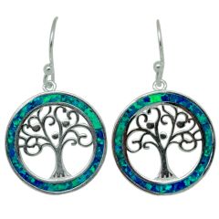 Sterling Silver and Opal Ring Tree of Life Earrings
