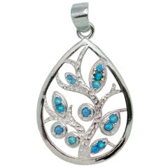 Teardrop Olive Tree Earrings, Sterling Silver and Opal