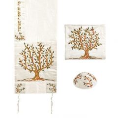 Yair Emanuel 'Tree of Life' Embroidered Blended Silk Prayer Shawl / Tallit - Brown