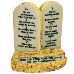 'The Ten Commandments' in English and Hebrew on Rock Scripture Display base