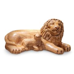 'The Lion and The Lamb' in Olive Wood