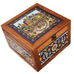 Large Wood Box with Jerusalem Ceramic Tile - Made in the Holy Land