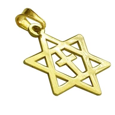 14 Carat Gold Cross within Star of David Pendant
