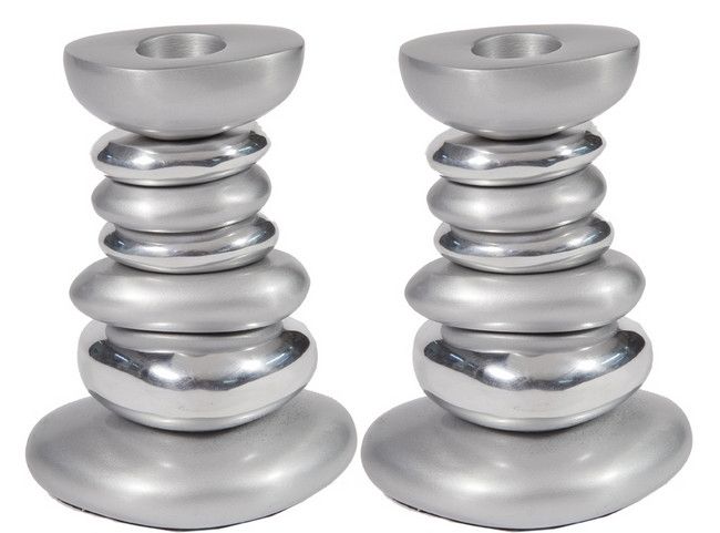 Yair Emanuel Anodized Aluminum Candlesticks Silver