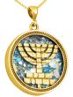 Roman Glass 'Jerusalem Walls Menorah' 14k Gold Pendant - Made in Israel