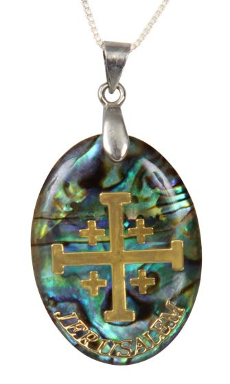 Abalone mother of pearl Jerusalem cross pendant
