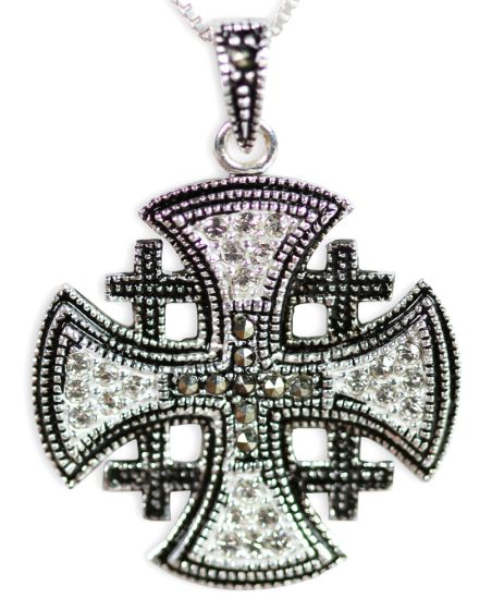 'Jerusalem Cross' Rounded Pendant with Marcasite