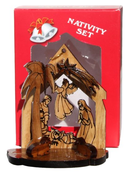 Olive Wood Nativity Scene Christmas Tree Decoration
