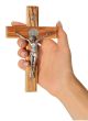 St. Saint Benedict Wall Wood Cross Crucifix Silver Plated Handmade