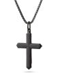 WOODEN CROSS Necklace for Men – Real Ebony Wood & Black Stainless Steel Crucifix Pendant – Modern Christian Holy Land Religious Gift with Premium Pouch