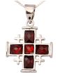 'Jerusalem Cross' Silver Christian Pendant with Crystal Red Square Design