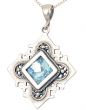 'Jerusalem Cross' Squared Pendant - Roman Glass and Sterling Silver - Made in the Holy Land