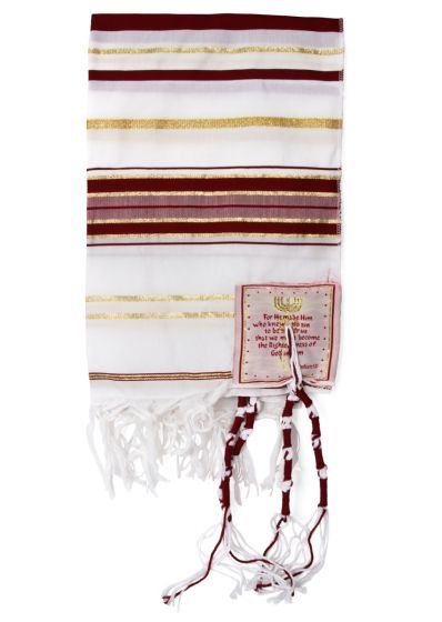 'Grafted In' Messianic Prayer Shawl Tallit - Bordeaux and Gold