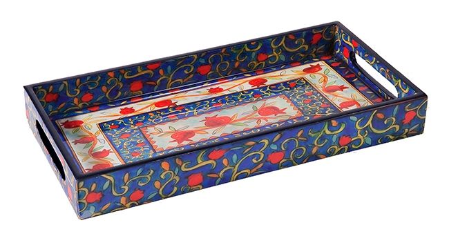 Yair Emanuel | Serving Tray | Hand-painted Wood | Pomegranates 