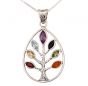 'Tree of Life' with Colored CZ Crystal Branches and Frame - Sterling Silver Pendant - display box