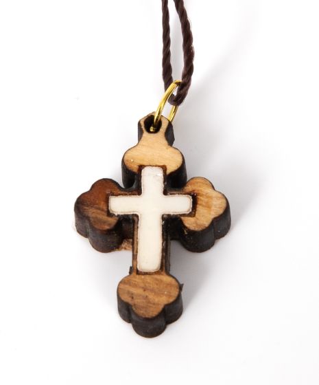 Olive Wood Cross Neckless with Mother of Pearl
