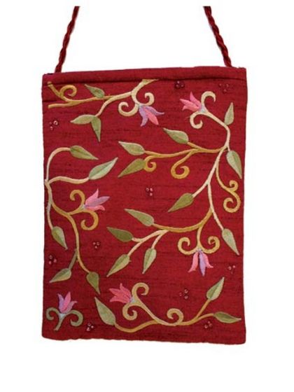 Yair Emanuel Lined Embroidered Bible Bag - Flowers - Magenta