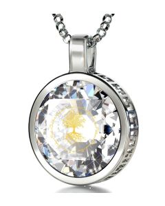 “Tree of Life” inscribed with pure 24k Gold in Zirconia stone, including 925 Sterling Silver Italian Rolo chain, 18" (45cm) - inspirational Jewelry Neckless