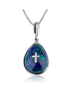 Cross Pendant - 925 Sterling Silver with Azurite Stone