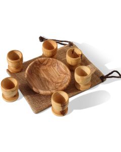 The Lord's Supper - Communion Bread Plate and Six 1.5 inch Olive Wood Cups