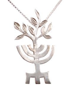 7 branches Menorah and Olive tree leaf silver pendant 