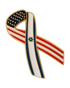 Lapel Pin with American and Israeli Flag tied together in a Ribbon - United States of America with Israel Badge