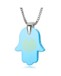 Nano 24k Gold -The 72 names of God inscribed in Hebrew on Hamsa-shaped Onyx stone 