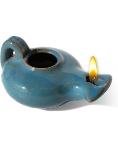 Herodian - Biblical Replica Ancient Clay Oil Lamp with Glazed Coating, Blue