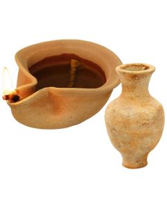 Clay Oil Lamp - Canaanite with Jar