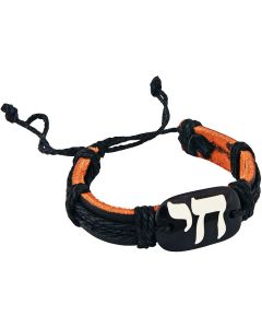 Leather Button Hebrew 'Chai' - 'Life' Bracelet