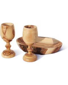 The Lord's Supper Cup - Bread Tray & Pair of Cups - Made in Bethlehem from 'Grade A' Olive Wood