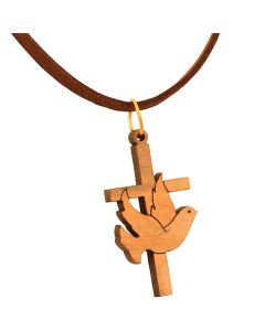 Cross with Peace Dove Olive Wood Pendant
