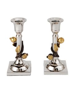Yair Emanuel Pomegranate Vine Stainless Steel and Copper Candlesticks