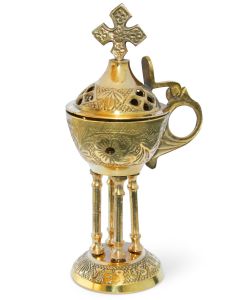 Decorated Brass Incense Burner with 4 Pillars - Flip Top