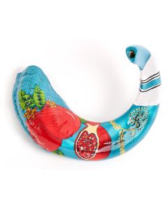 Pomegranates decorate Ram's Shofar by Sarit Romano - Blue