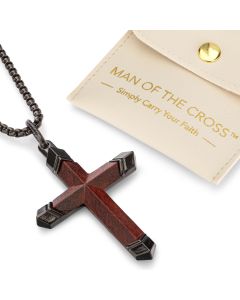 WOODEN CROSS Necklace for Men – Real Ebony Wood & Black Stainless Steel Crucifix Pendant – Modern Christian Holy Land Religious Gift with Premium Pouch