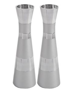 Yair Emanuel Large Anodized Aluminum Candlesticks - Shade of Silver