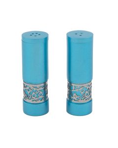Yair Emanuel | Salt & Pepper Shakers | Anodized Aluminum | Pomegranate – Teal and Silver