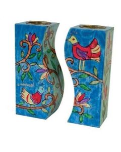 Yair Emanuel Hand-Painted Fitted Candle Holders - Birds