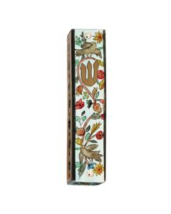 Yair Emanuel | Hand-painted Wooden Mezuzah | Birds and Flowers