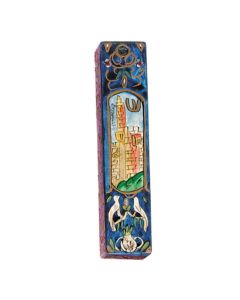 Yair Emanuel Hand-painted Wooden Mezuzah - Tower of David