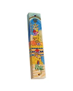 Yair Emanuel | Hand-painted Wooden Mezuzah | Jerusalem & Montefiore Windmill 