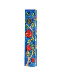 Yair Emanuel | Hand-painted Wooden Mezuzah | Pomegranate Branches