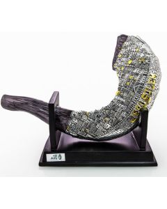 Silver Jerusalem Rams Shofar with Stand