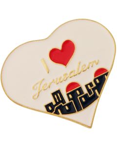 Heart Shaped Lapel Pin with 'I Love Jerusalem' - Jerusalem Heart Badge