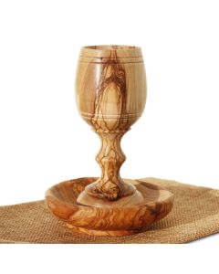 The Lord's Supper Cup & Round Bread Dish - Made in Bethlehem from 'Grade A' Olive Wood