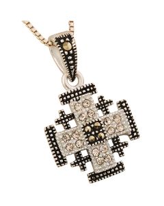 'Jerusalem Cross' Squared Pendant with Marcasite