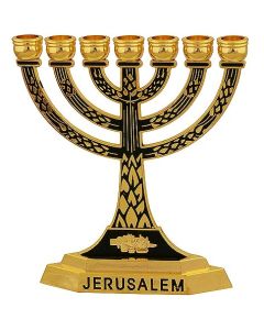 Mini Jerusalem City Menorah - Black and Gold