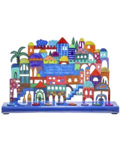 Jerusalem Hanukkah Menorah - Hand Painted Laser Cut by the artist Yair Emanuel