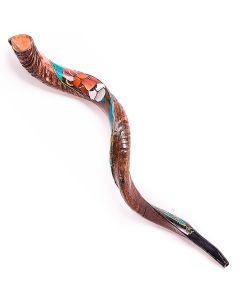 Decorated Kudu Yemenite shofar - The Lion of Judah with Turquoise background 40 inches